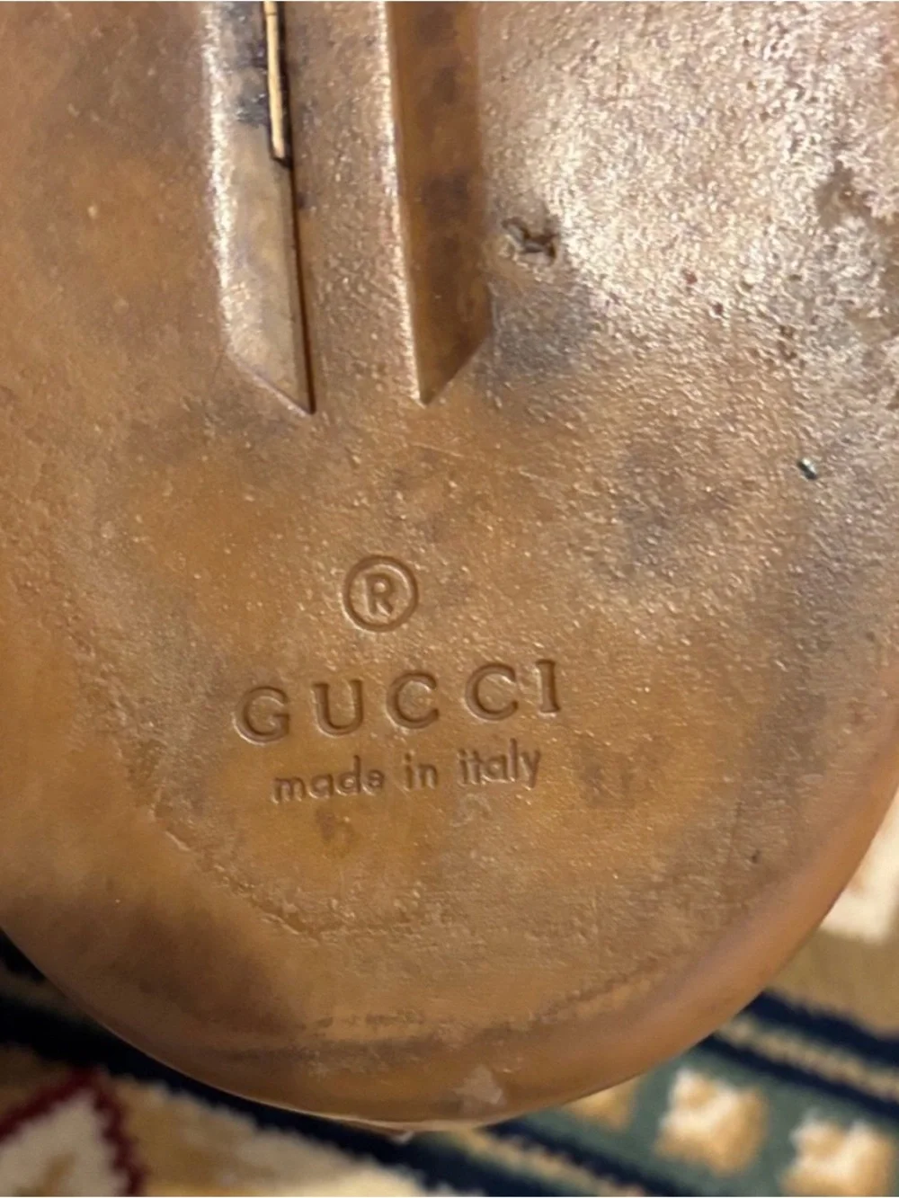 Gucci Brown Leather Embossed Penny Loafers